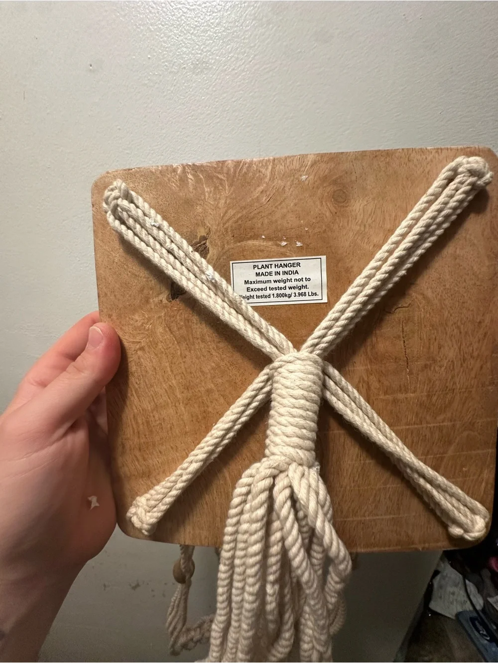 Handmade Macramé Hanging Shelf with Wooden Beads - Natural Cream
